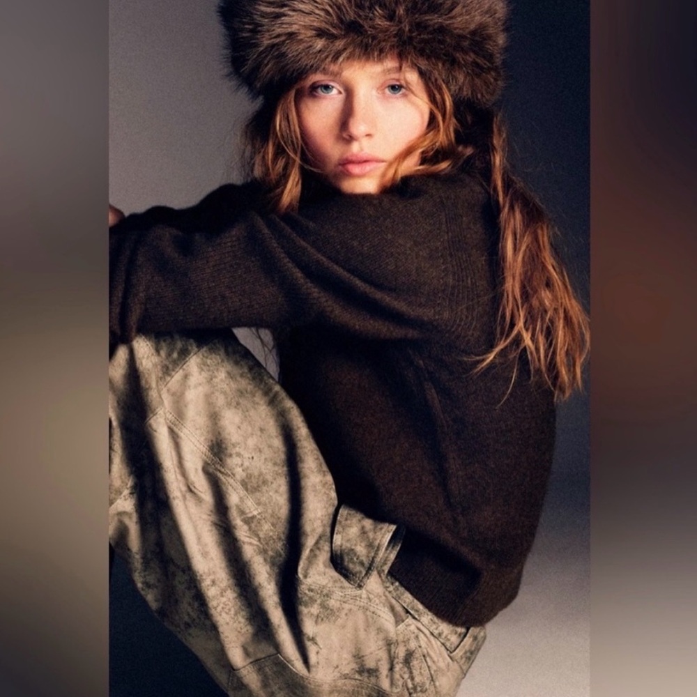 ZARA SRPLS Taupe BAGGY WASHD Leather Pants